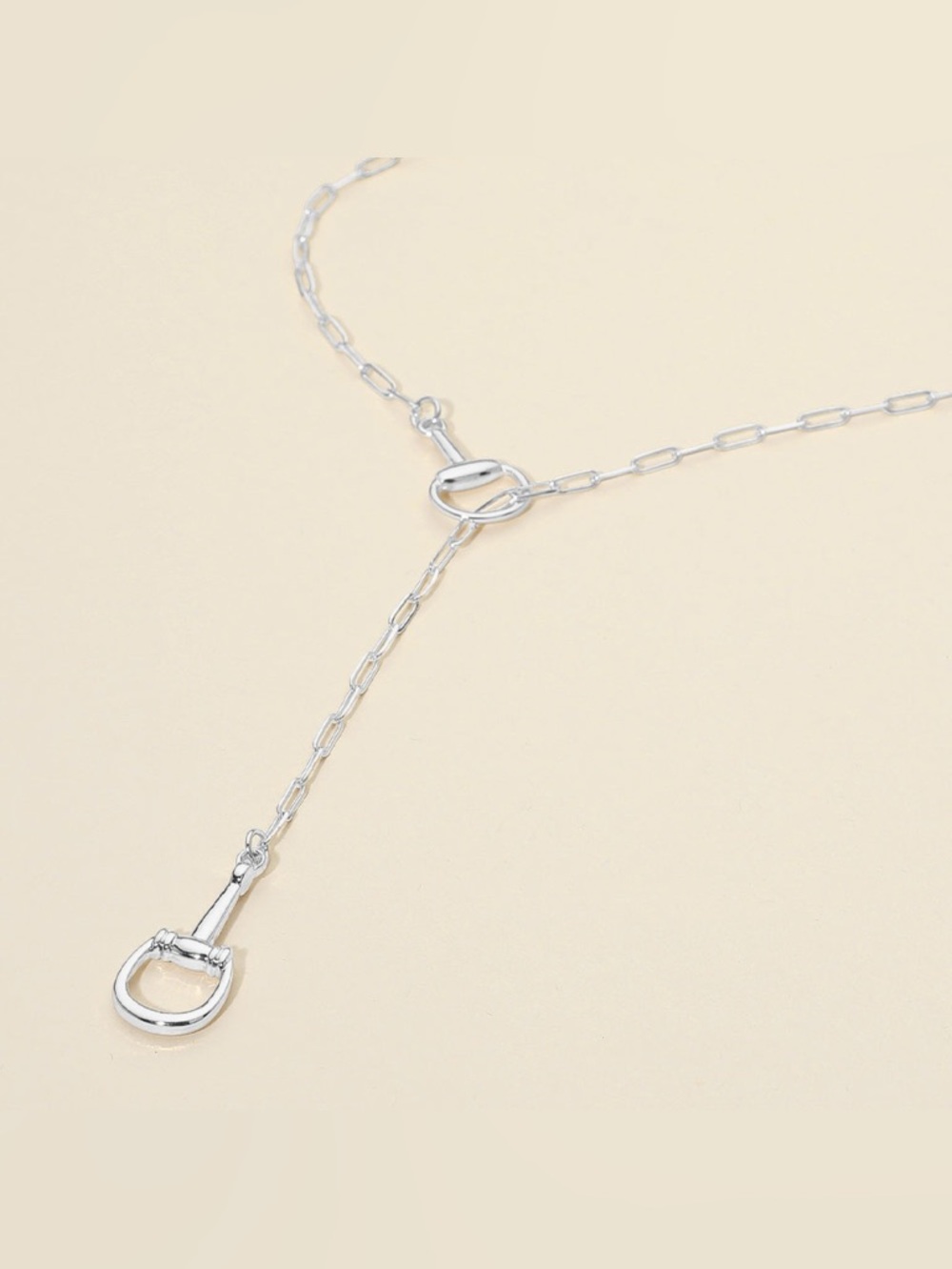 Horsebit Link Sliding Accent Paperclip Chain Necklace